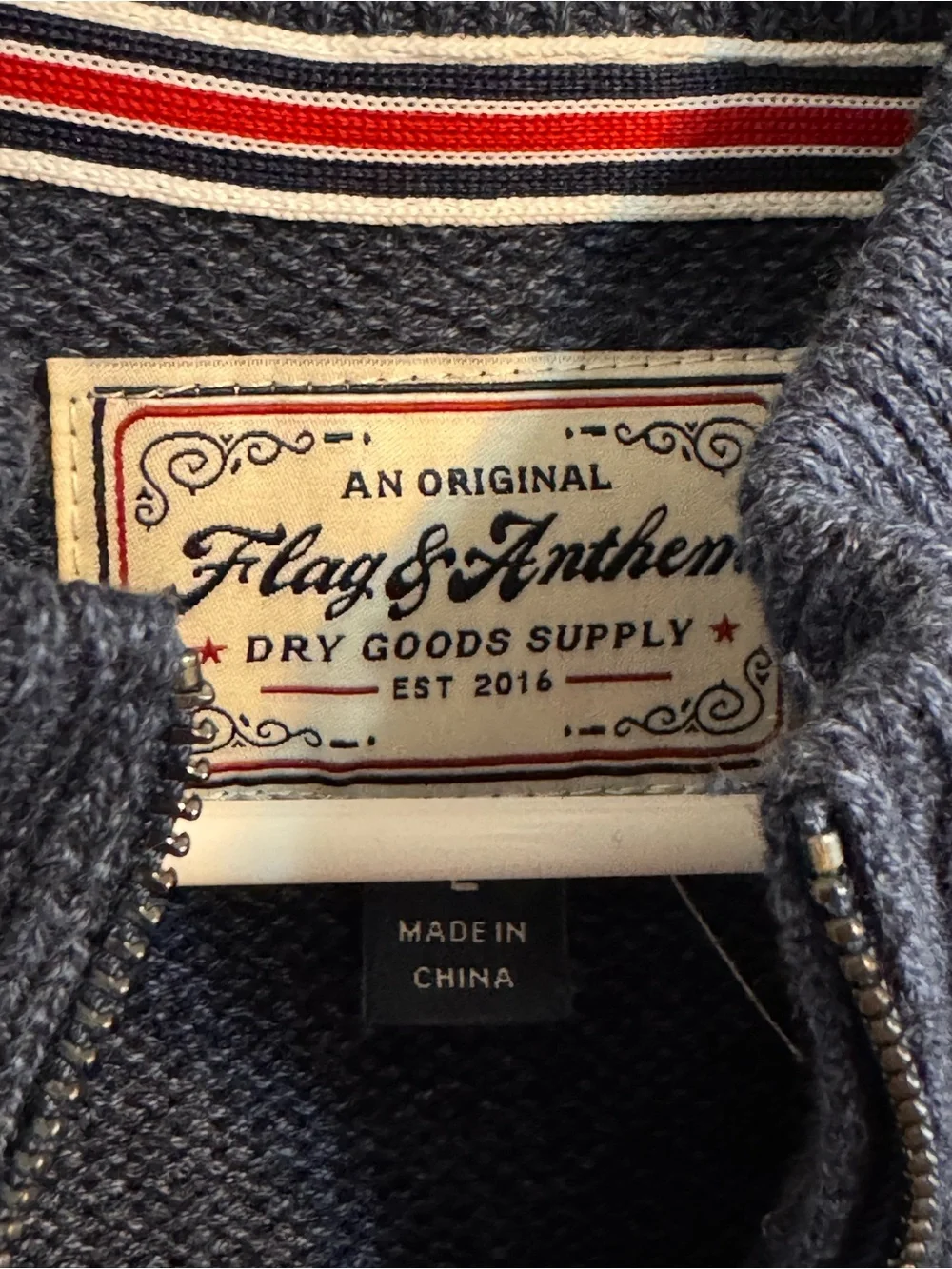 Flag & Anthem Navy Blue Quarter Zip Knit Sweater Men’s Large